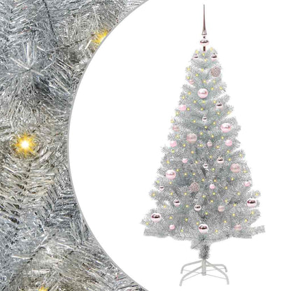 Christmas Tree PET 150 cm Silver with 150 LEDs&pink balls