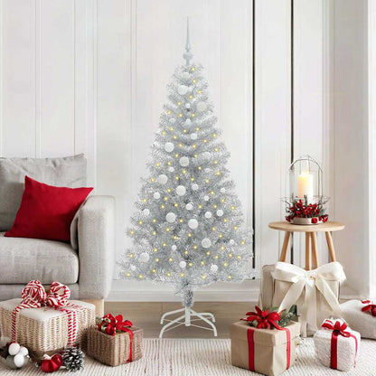 Christmas Tree PET 150 cm Silver with 150 LEDs&white balls