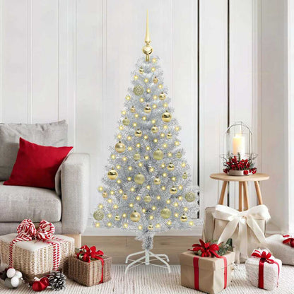 Christmas Tree PET 150 cm Silver with 150 LEDs&gold balls