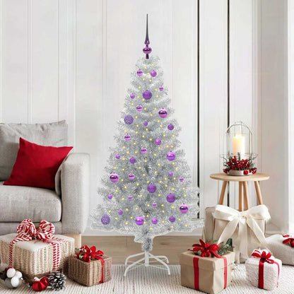 Christmas Tree PET 150 cm Silver with 150 LEDs&lilac balls