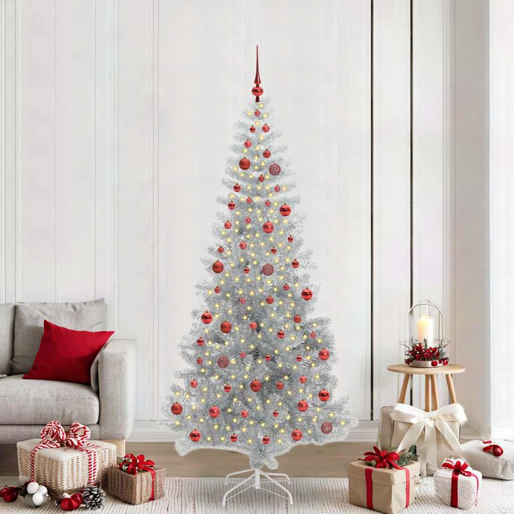 Christmas Tree PET 210 cm Silver with 300 LEDs&red balls