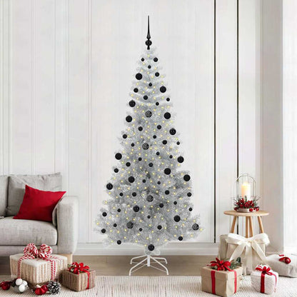 Christmas Tree PET 210 cm Silver with 300 LEDs&black balls