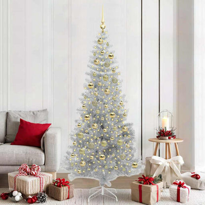 Christmas Tree PET 210 cm Silver with 300 LEDs&gold balls