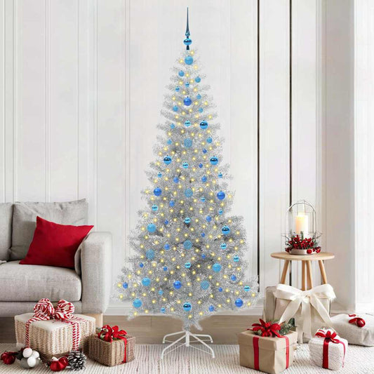Christmas Tree PET 210 cm Silver with 300 LEDs&blue balls