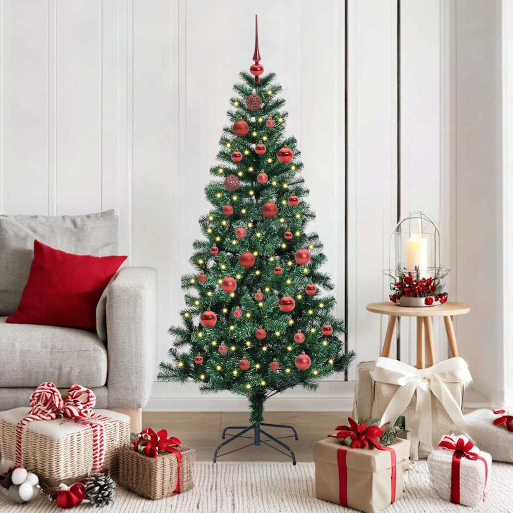 Artificial Pre-lit Christmas Tree Green PVC and Metal 150 cm with leds &red balls