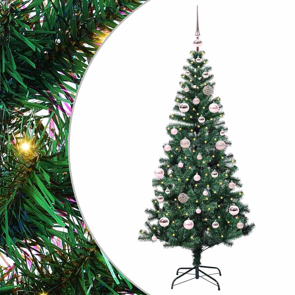 Artificial Pre-lit Christmas Tree Green PVC and Metal 150 cm with leds &pink balls