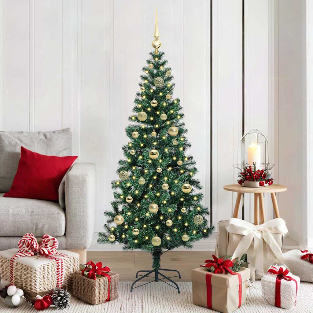 Artificial Pre-lit Christmas Tree Green PVC and Metal 150 cm with leds &gold balls