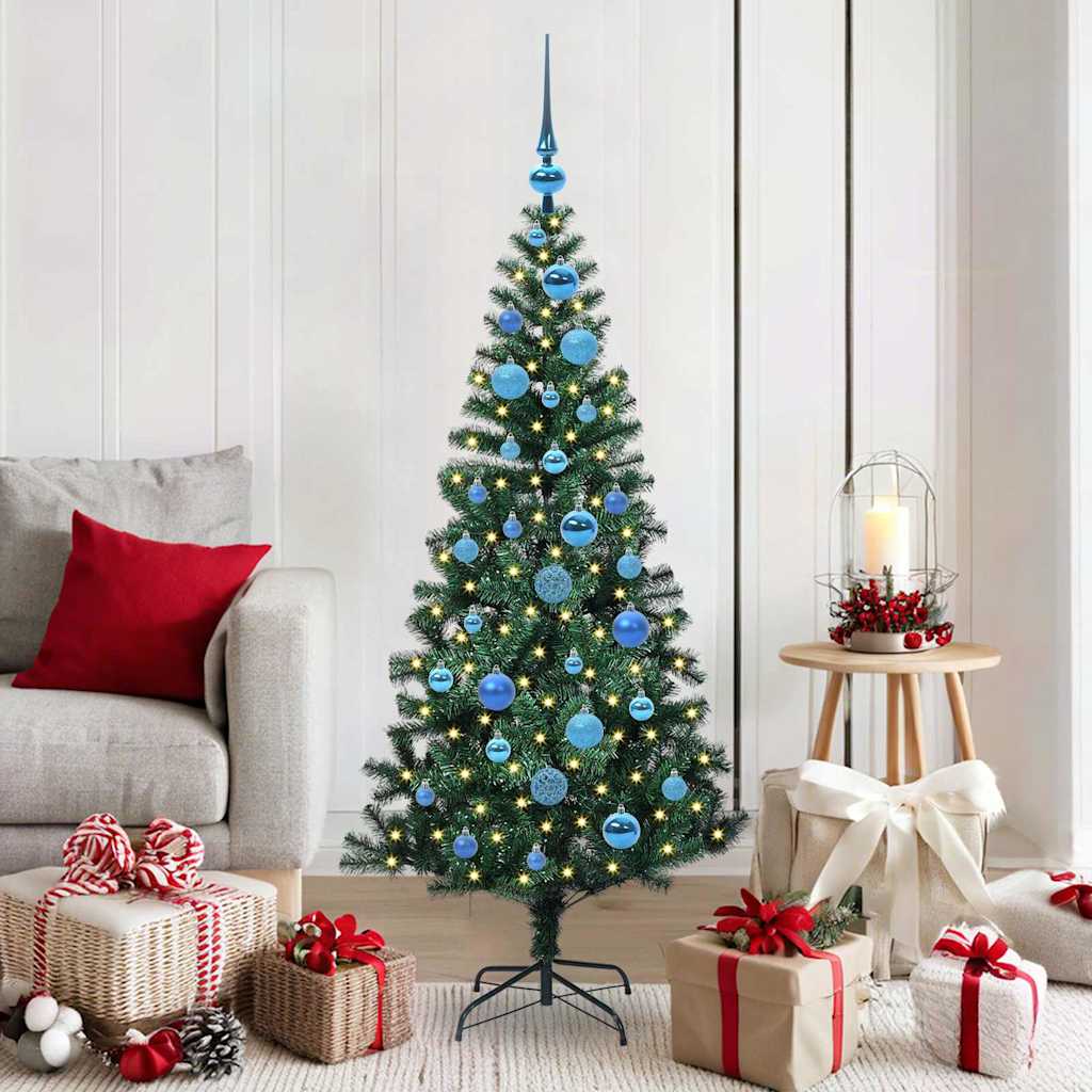 Artificial Pre-lit Christmas Tree Green PVC and Metal 150 cm with leds &blue balls
