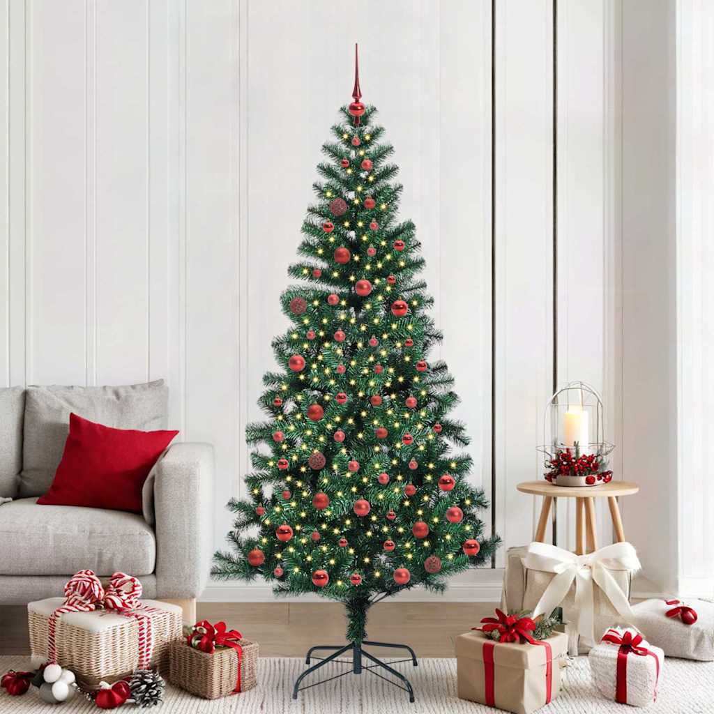 Artificial Pre-lit Christmas Tree Green PVC and Metal 210 cm with leds &red balls