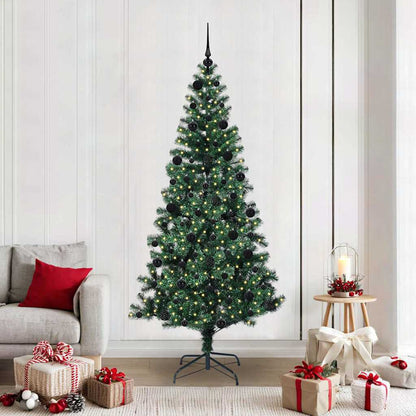 Artificial Pre-lit Christmas Tree Green PVC and Metal 210 cm with leds &black balls