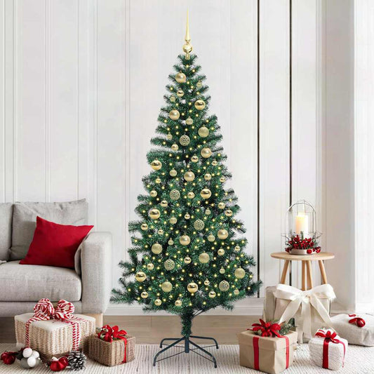vidaXL Artificial Pre-lit Christmas Tree Green 210 cm PVC and Metal 1