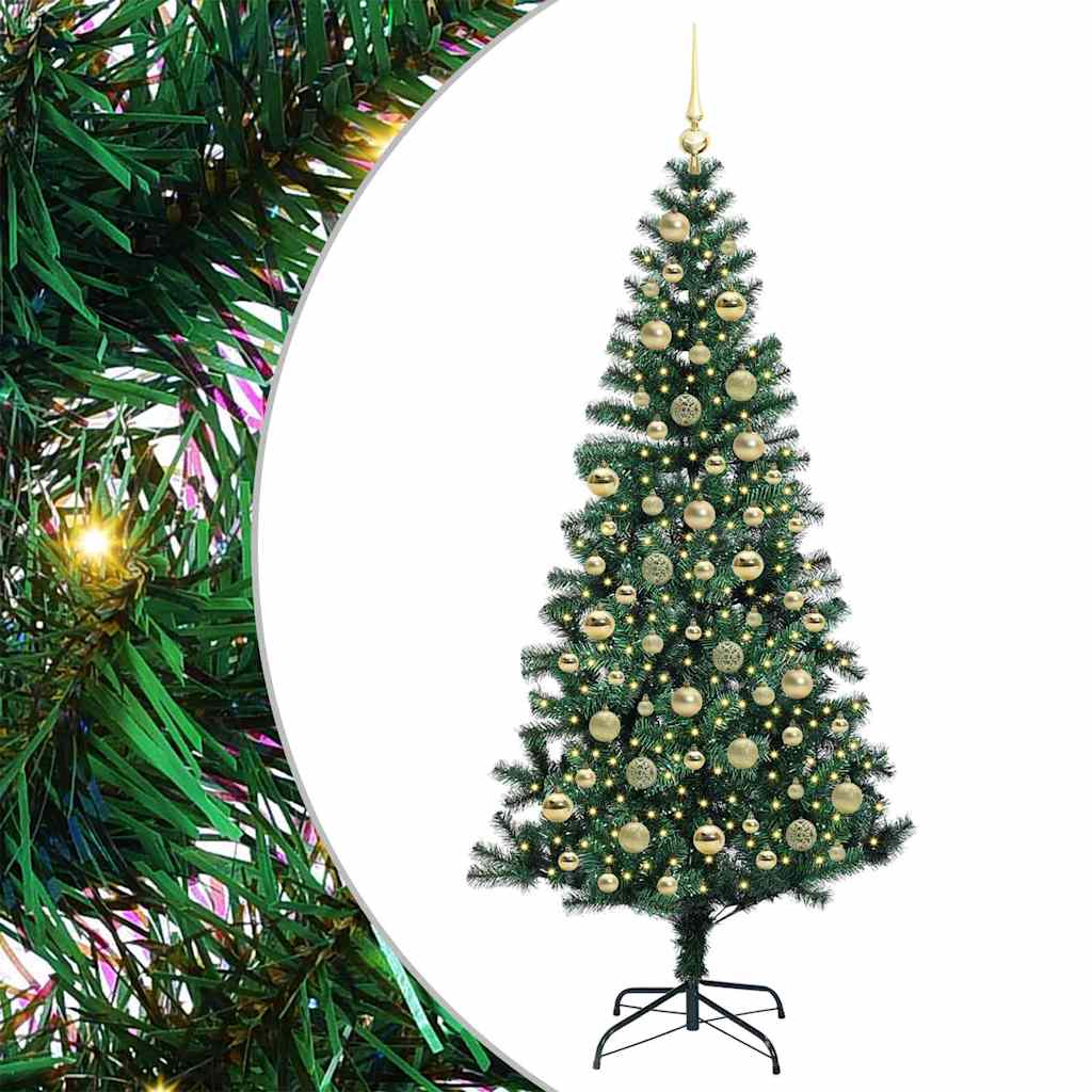 vidaXL Artificial Pre-lit Christmas Tree Green 210 cm PVC and Metal 2