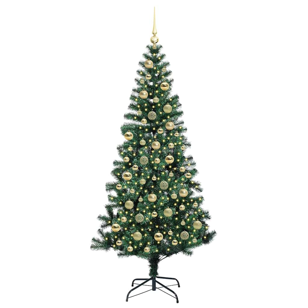 vidaXL Artificial Pre-lit Christmas Tree Green 210 cm PVC and Metal 3