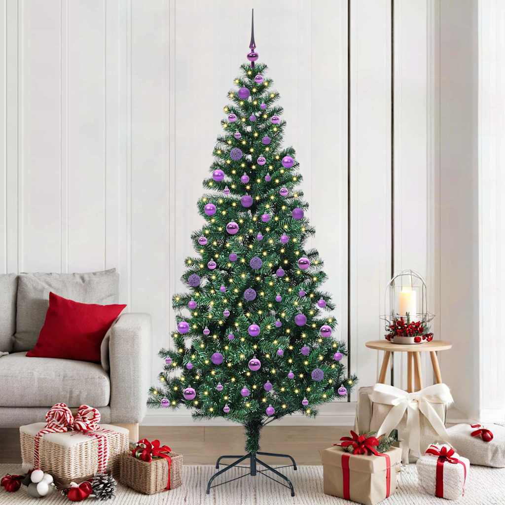 Artificial Pre-lit Christmas Tree Green PVC and Metal 210 cm with leds &lilac balls