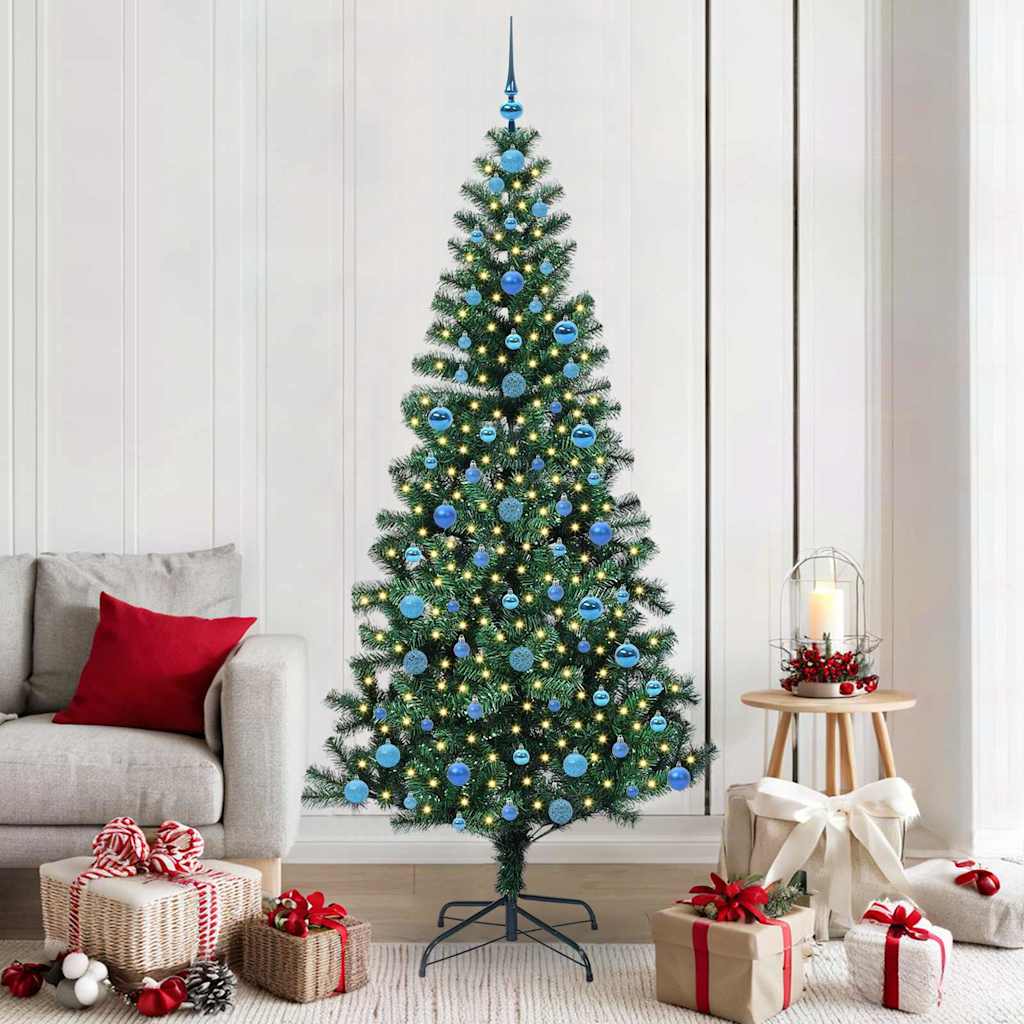 Artificial Pre-lit Christmas Tree Green PVC and Metal 210 cm with leds &blue balls