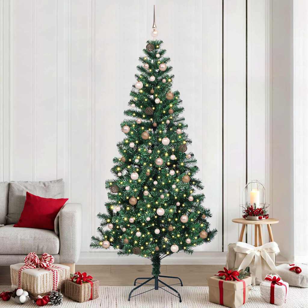 Artificial Pre-lit Christmas Tree Green PVC and Metal 240 cm with leds &rose gold balls