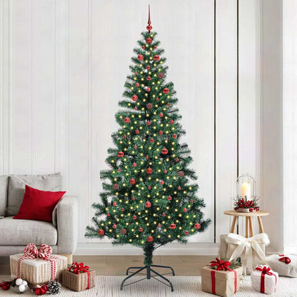 Artificial Pre-lit Christmas Tree Green PVC and Metal 240 cm with leds &red balls