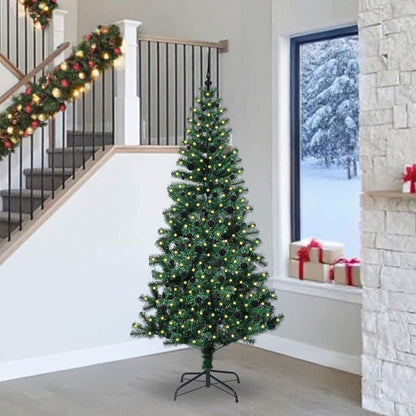 Artificial Pre-lit Christmas Tree Green PVC and Metal 240 cm with leds &black balls