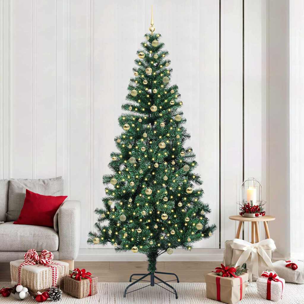 Artificial Pre-lit Christmas Tree Green PVC and Metal 240 cm with leds &gold balls