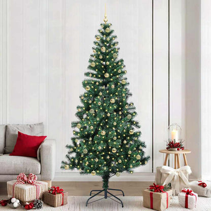 Artificial Pre-lit Christmas Tree Green PVC and Metal 240 cm with leds &gold balls
