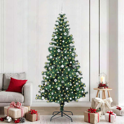 Artificial Pre-lit Christmas Tree Green PVC and Metal 240 cm with leds &silver balls
