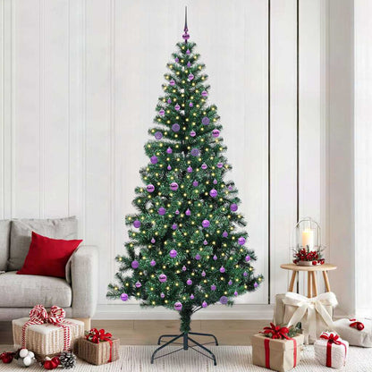 Artificial Pre-lit Christmas Tree Green PVC and Metal 240 cm with leds &lilac balls