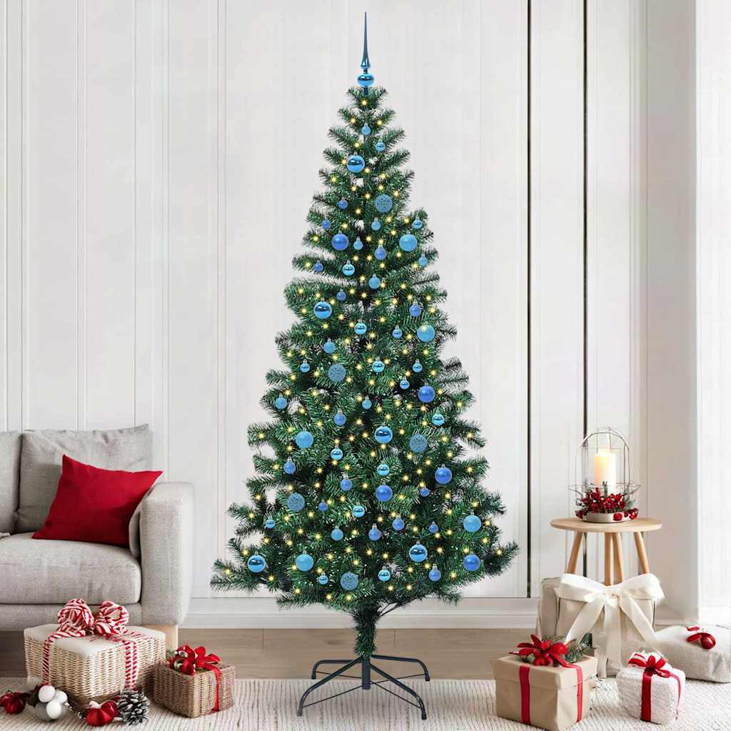 Artificial Pre-lit Christmas Tree Green PVC and Metal 240 cm with leds &blue balls