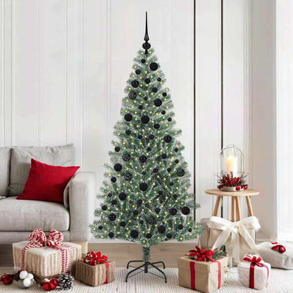 Artificial Christmas Tree Snow Flocked with LED Light 180 cm with LEDs&black balls
