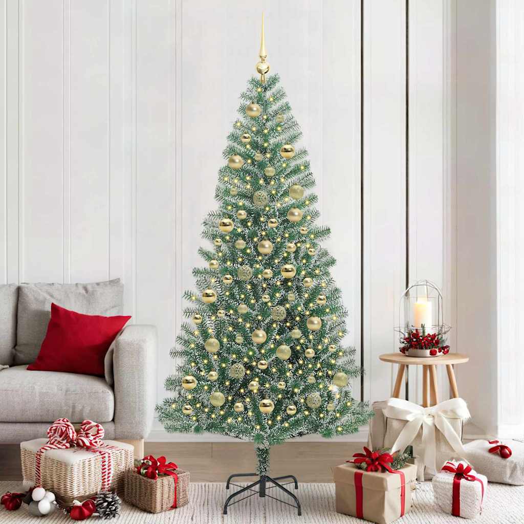 vidaXL Artificial Christmas Tree Snow Flocked with LED Light 210 cm 1