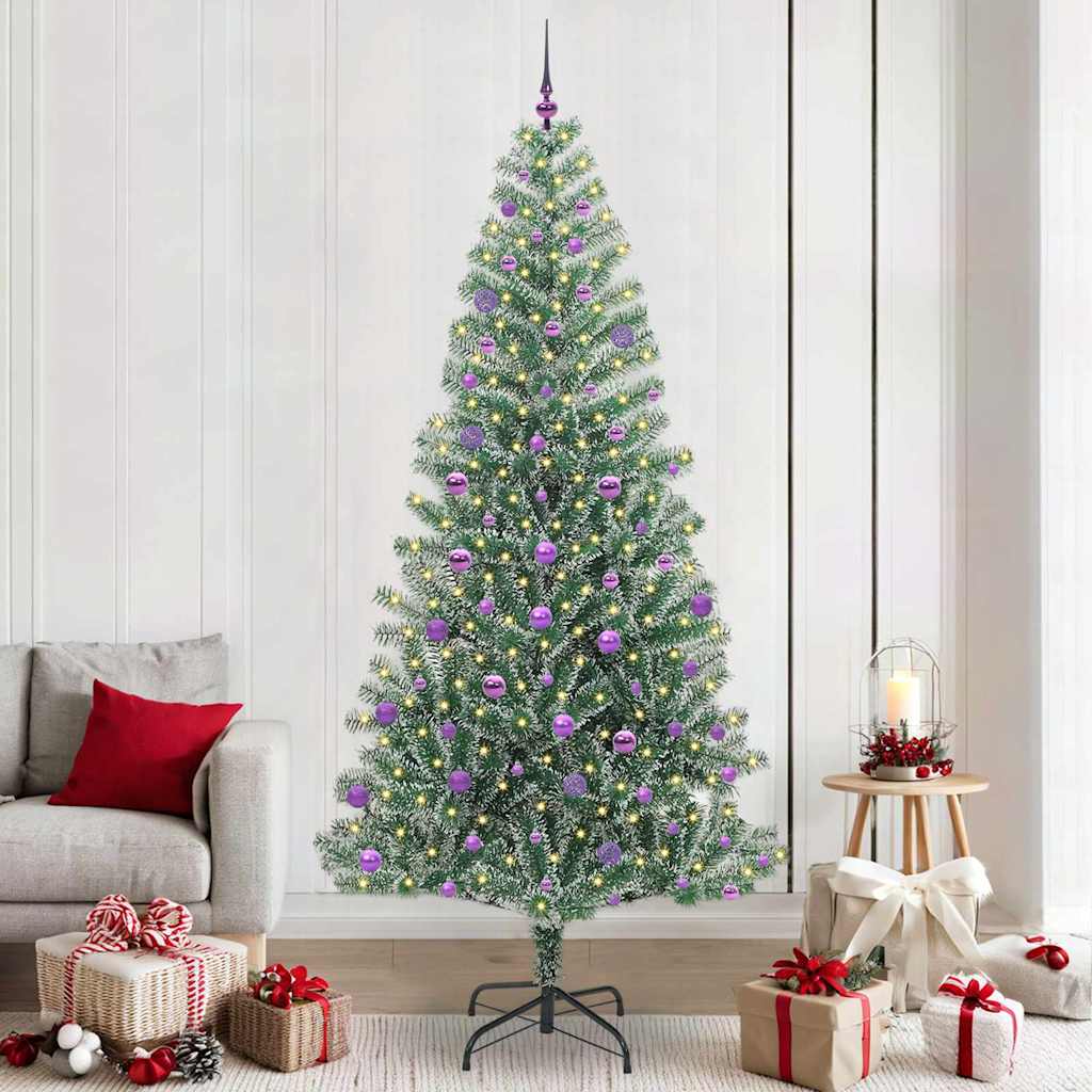 Artificial Christmas Tree Snow Flocked with LED Light 240 cm with LEDs&lilac balls