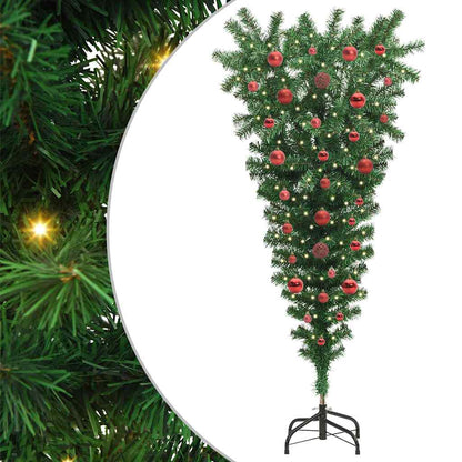 Upside-down Artificial Pre-lit Christmas Tree with Ball Set PVC Width 150 cm with 61 red balls