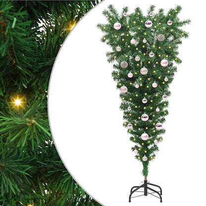Upside-down Artificial Pre-lit Christmas Tree with Ball Set PVC Width 150 cm with 61 pink balls