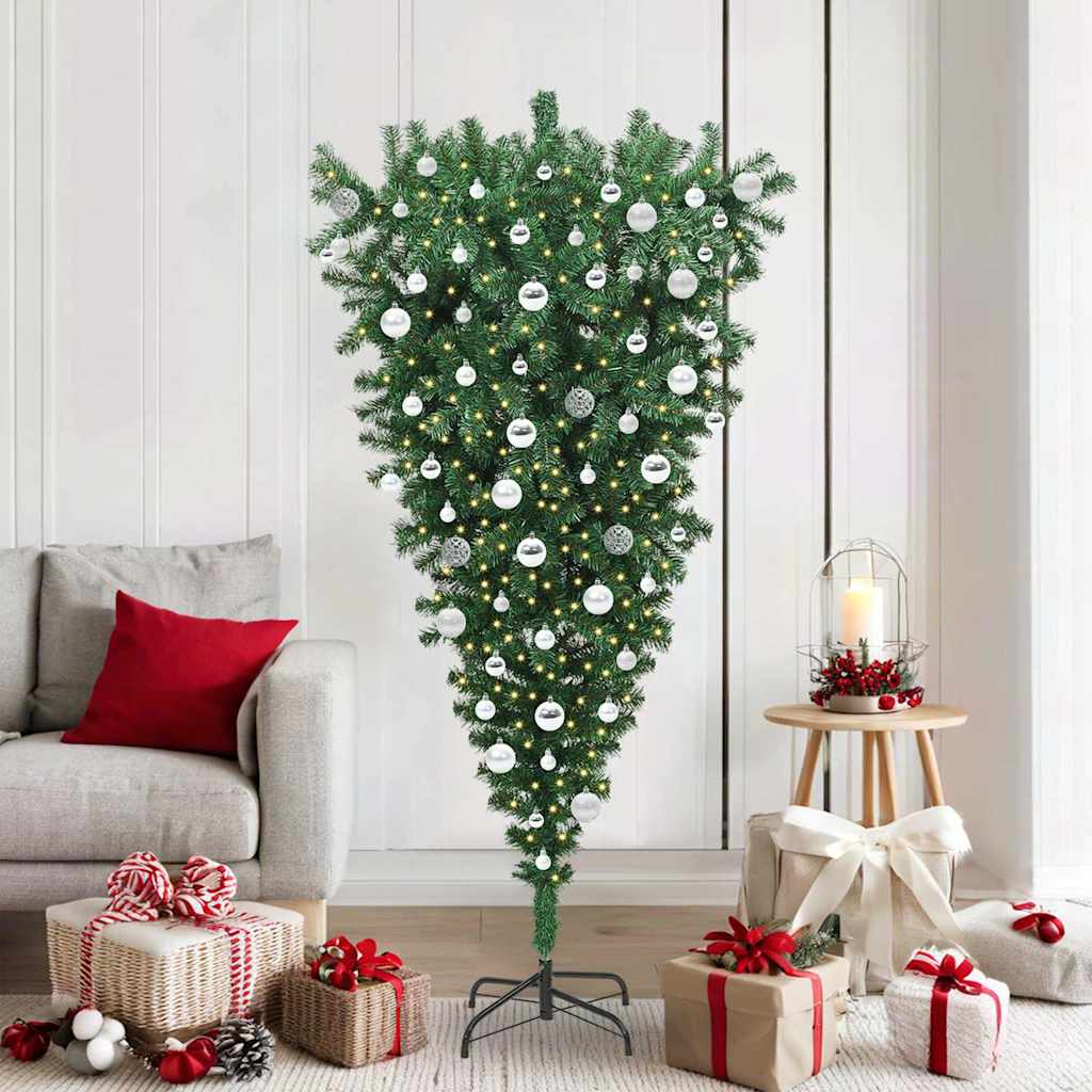 vidaXL Upside-down Artificial Pre-lit Christmas Tree with Ball Set PVC 1