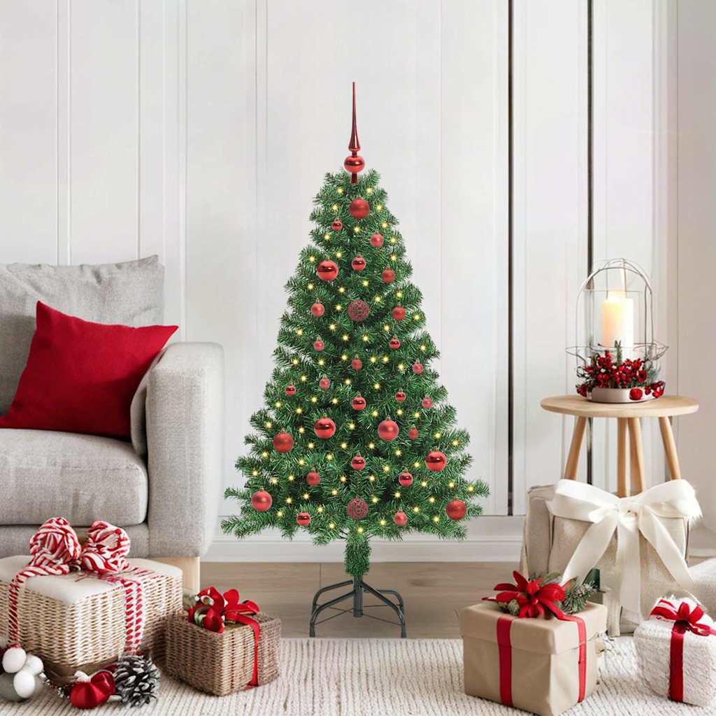 Artificial Christmas Tree with 150 LEDs with Stand Green 120 cm with 61 red balls