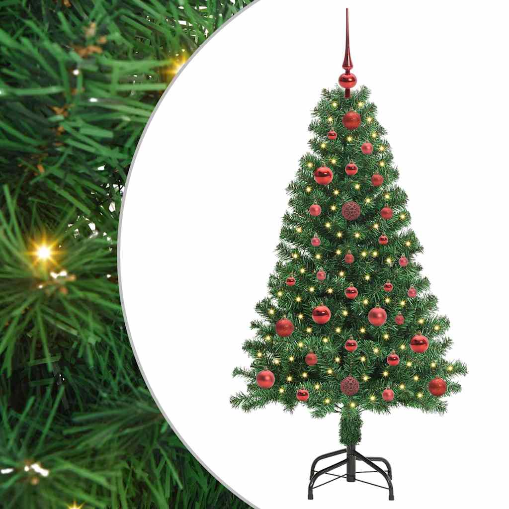 Artificial Christmas Tree with 150 LEDs with Stand Green 120 cm with 61 red balls