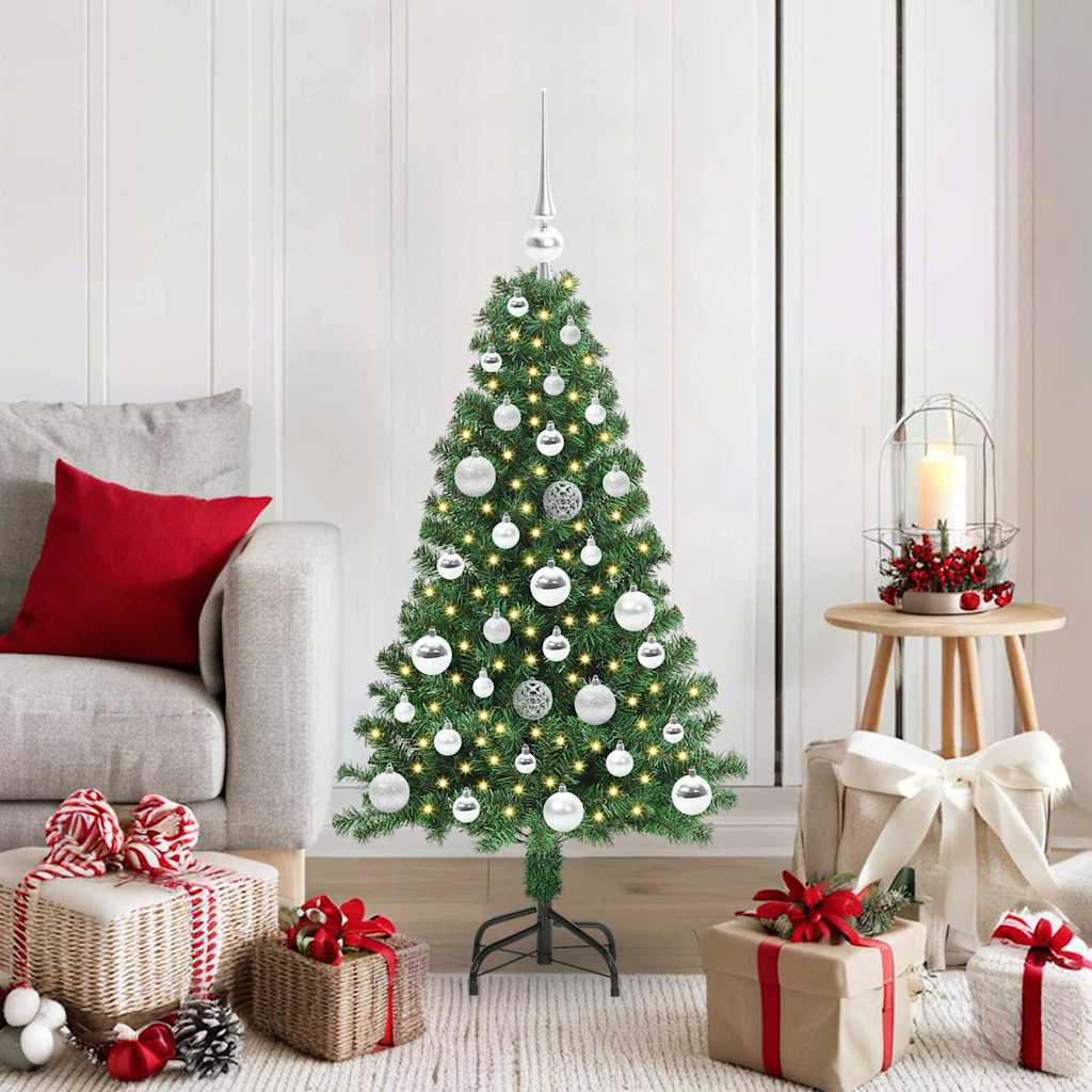 Artificial Christmas Tree with 150 LEDs with Stand Green 120 cm with 61 silver balls