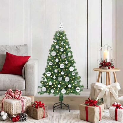 Artificial Christmas Tree with 150 LEDs with Stand Green 120 cm with 61 silver balls