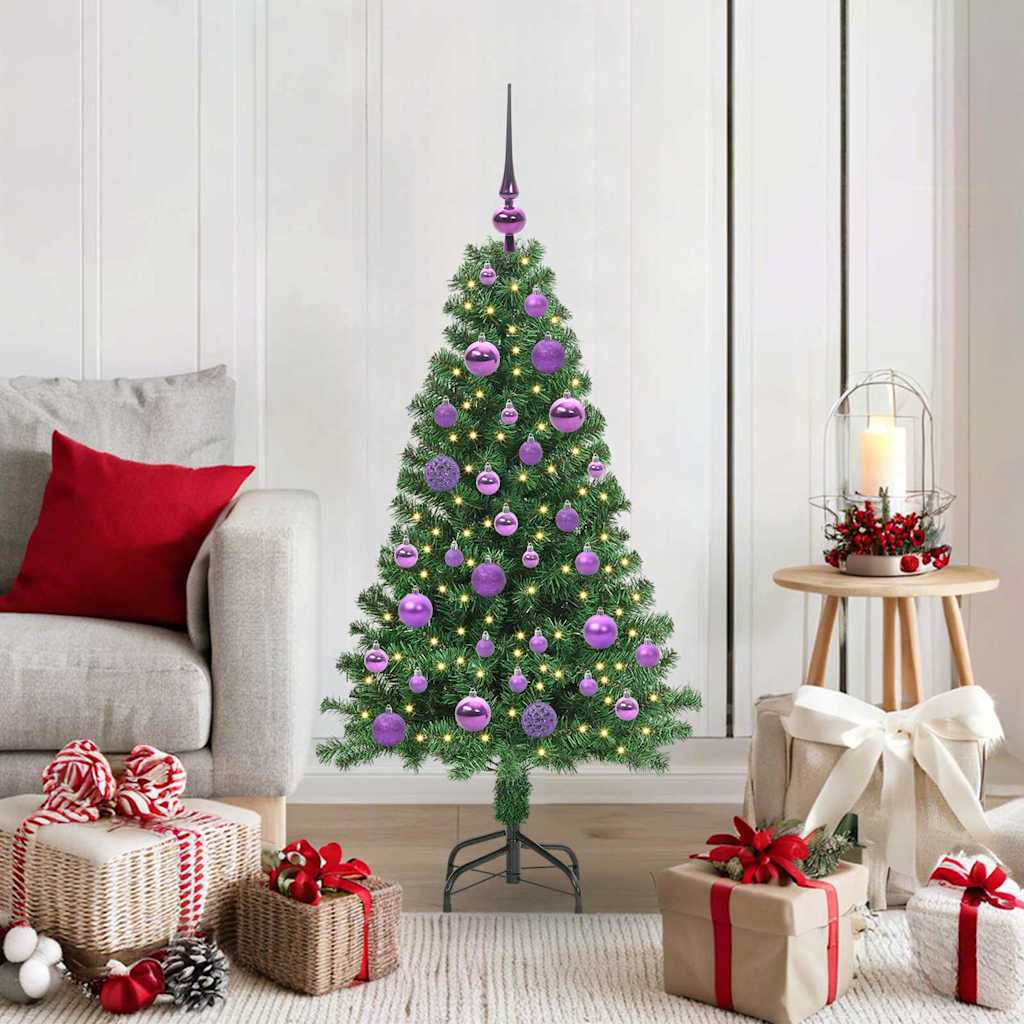 Artificial Christmas Tree with 150 LEDs with Stand Green 120 cm with 61 lilac balls