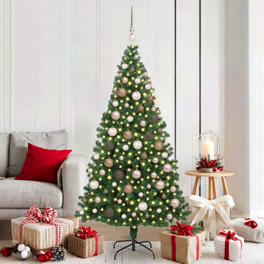 Artificial Christmas Tree with 300 LEDs with Stand Green 180 cm with 120 rose gold balls