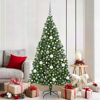 Artificial Christmas Tree with 300 LEDs with Stand Green 180 cm with 120 white/grey balls