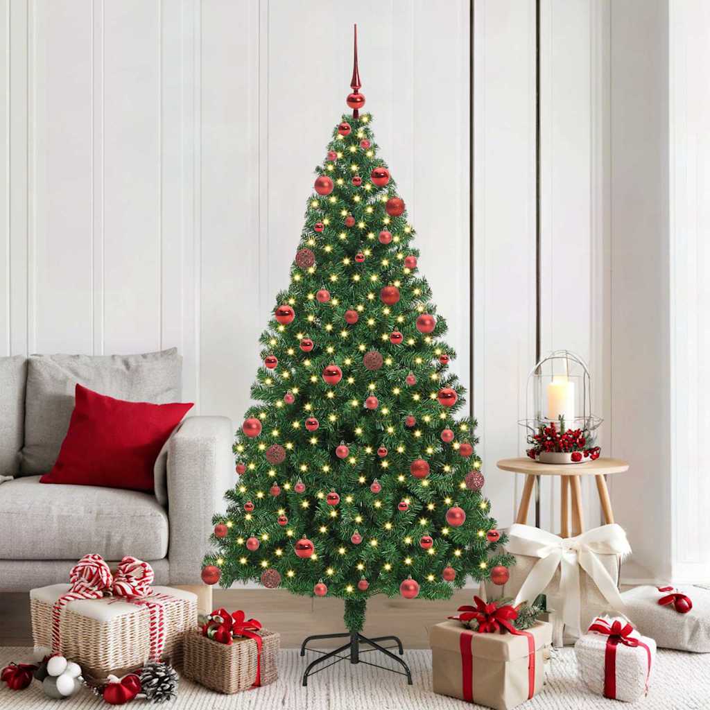 Artificial Christmas Tree with 300 LEDs with Stand Green 180 cm with 120 red balls
