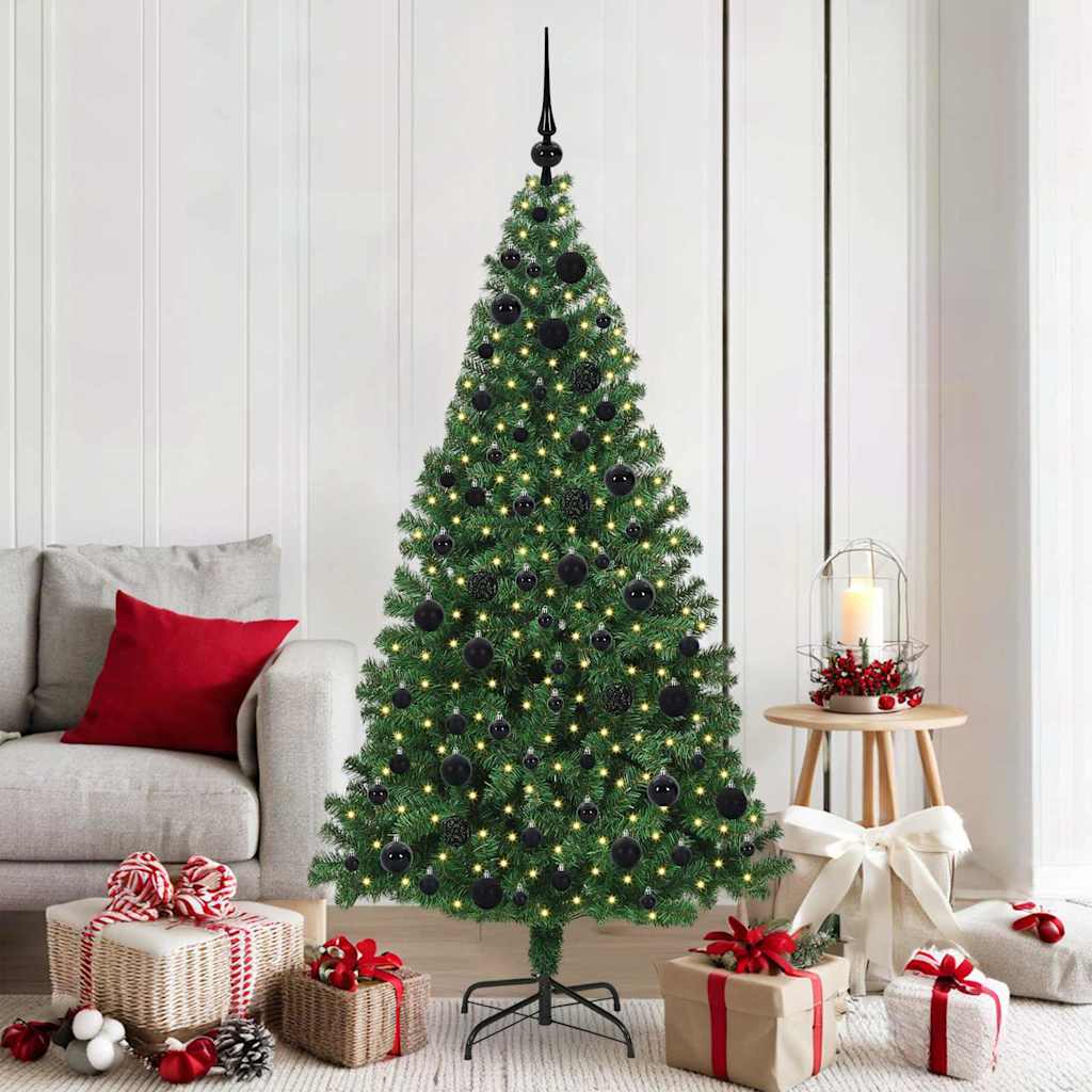 Artificial Christmas Tree with 300 LEDs with Stand Green 180 cm with 120 black balls