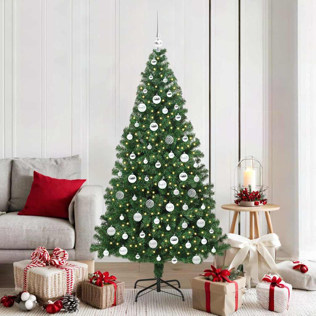 Artificial Christmas Tree with 300 LEDs with Stand Green 180 cm with 120 silver balls