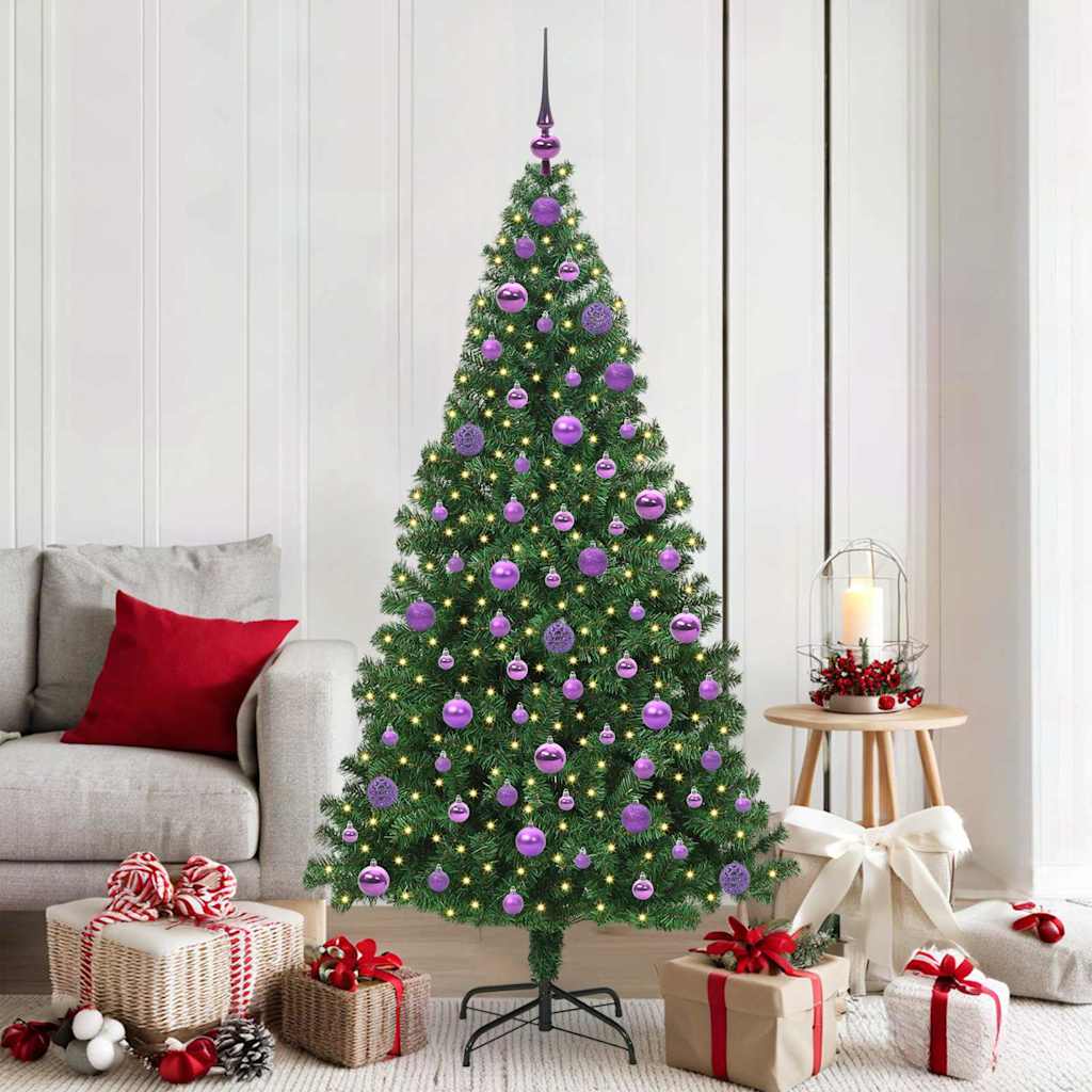Artificial Christmas Tree with 300 LEDs with Stand Green 180 cm with 120 lilac balls