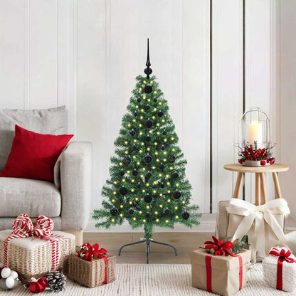 Artificial Pre-lit Christmas Tree PVC 120 cm Green with 61 black balls