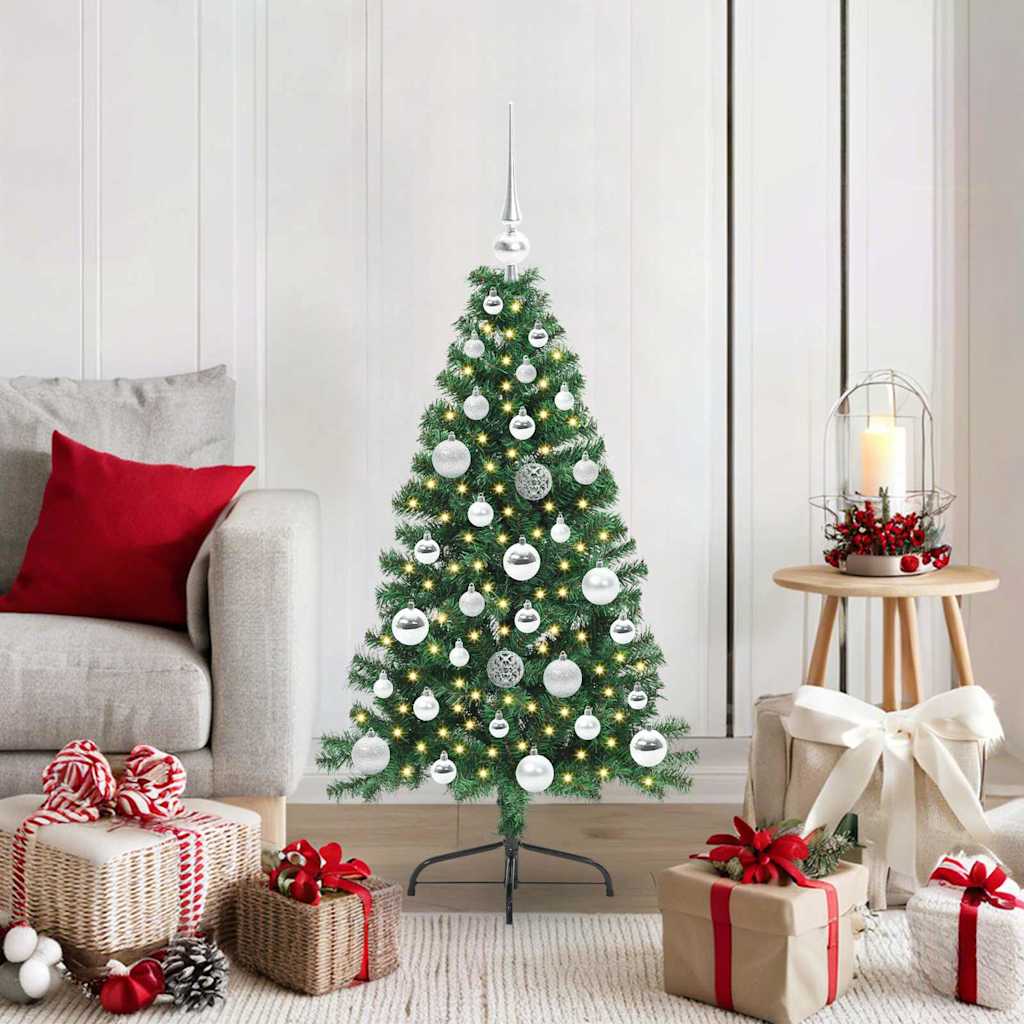 Artificial Pre-lit Christmas Tree PVC 120 cm Green with 61 silver balls