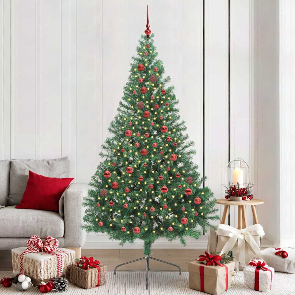 Artificial Pre-lit Christmas Tree PVC 210 cm Green with 120 red balls
