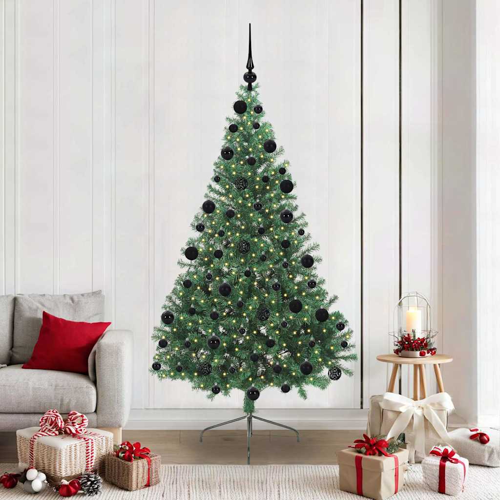Artificial Pre-lit Christmas Tree PVC 210 cm Green with 120 black balls