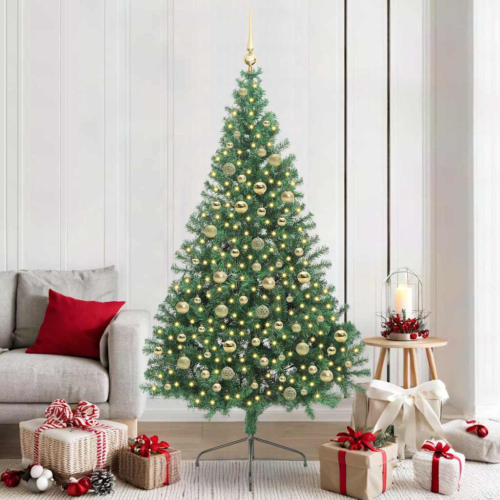 vidaXL Artificial Pre-lit Christmas Tree Green 210 cm PVC 1