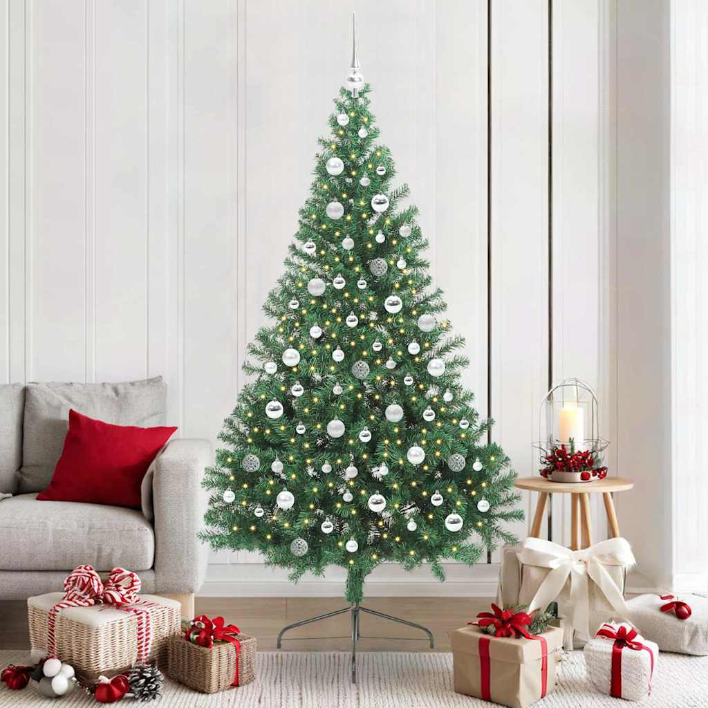 Artificial Pre-lit Christmas Tree PVC 210 cm Green with 120 silver balls
